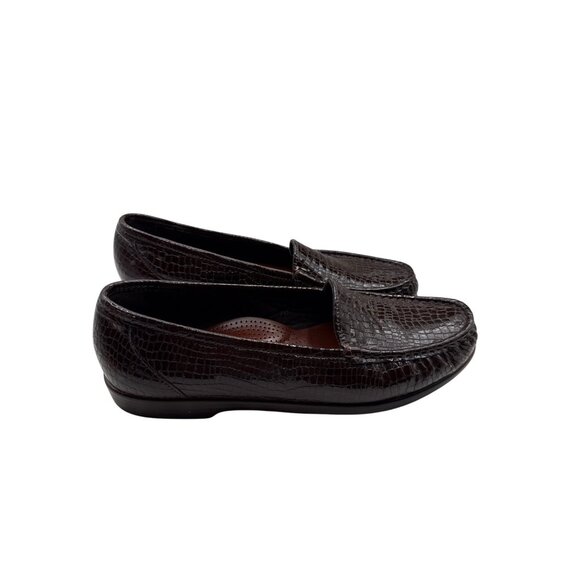 SAS Size 10.5 Crocodile Embossed Slip-On Loafers By SAS Comfortable Loafer Brown - Picture 3 of 10